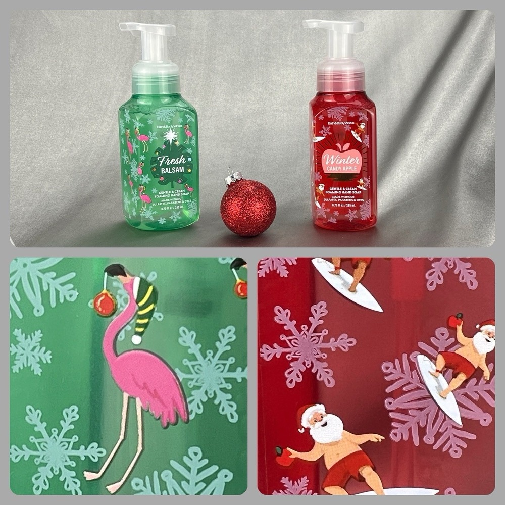 Bath Body Works Christmas Gentle Foaming Hand Soap Santa Snowflakes Flamingo x2